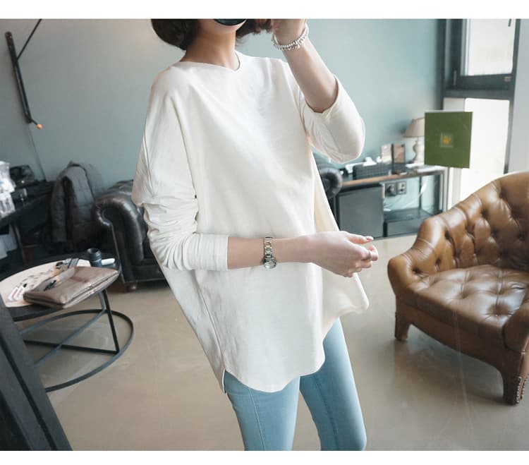 白Tシャツ レディース白ティーシャツ長袖無地ゆったりクルーネック