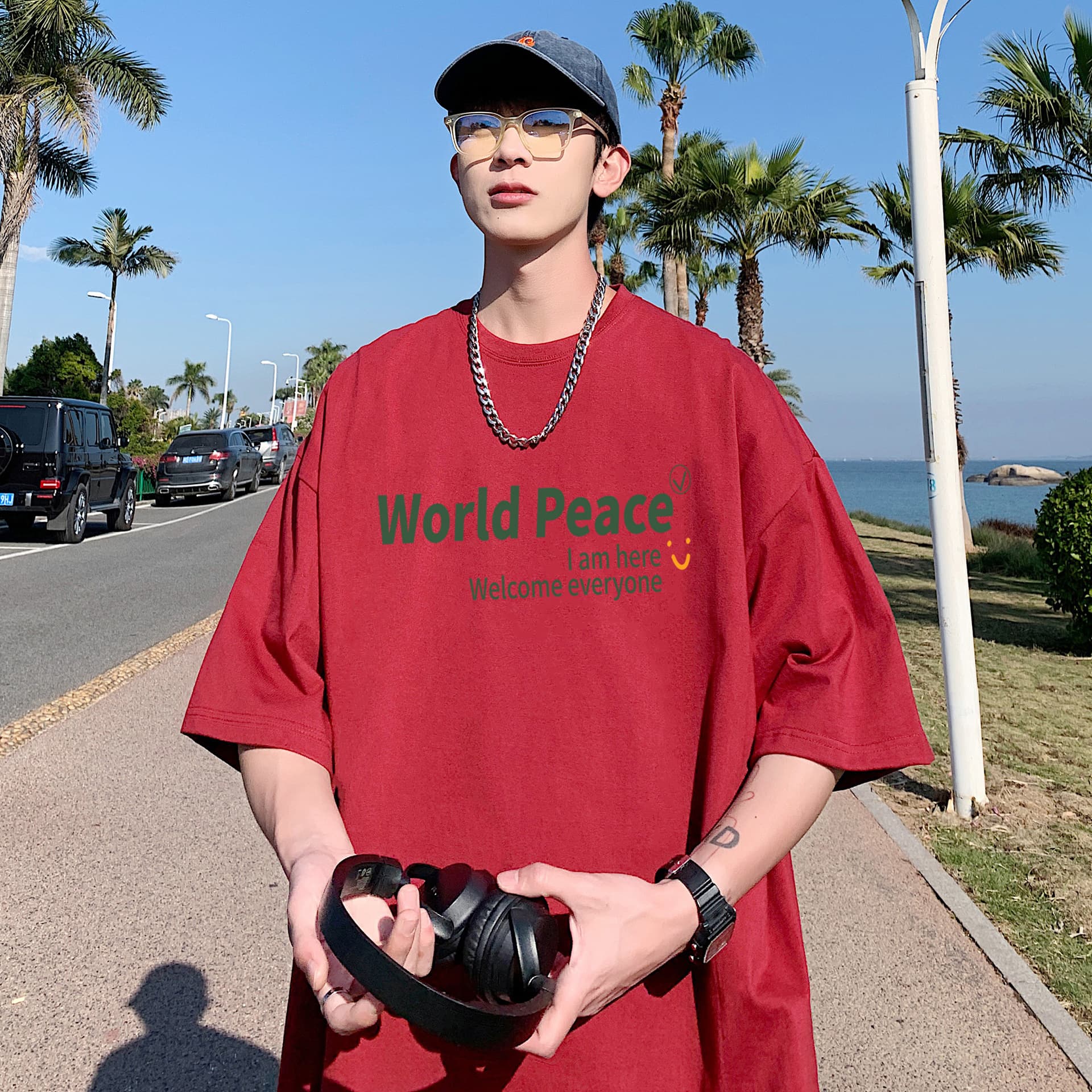 白Tシャツ メンズ メッセージプリント半袖