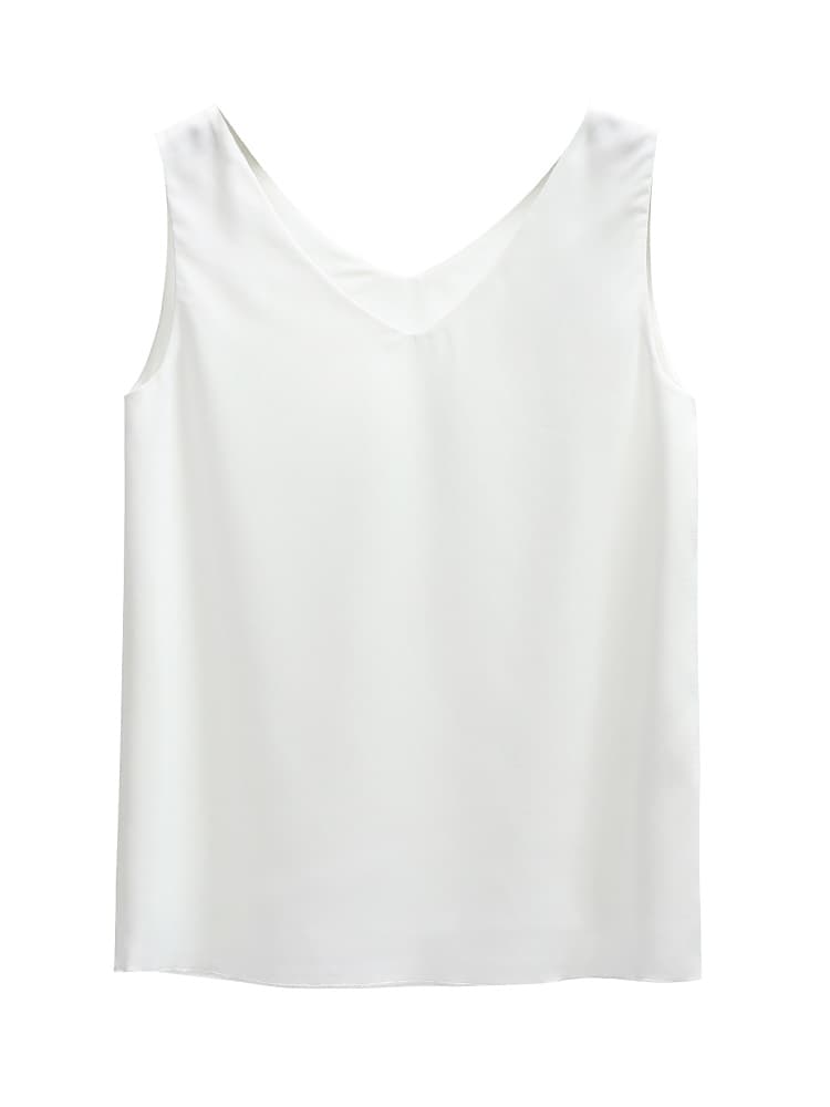 白Tシャツ 優美なVネックノースリーブトップス