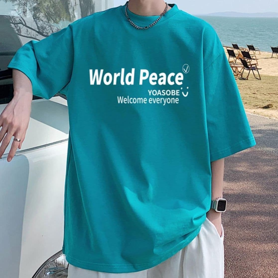 白Tシャツ メンズ メッセージプリント半袖