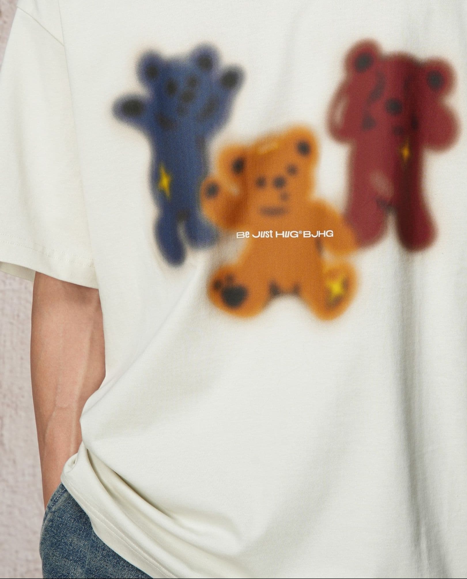 白Tシャツ メンズ 三色くまさん柄プリント半袖