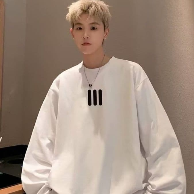 白Tシャツ メンズ シンプル三本線デザイン長袖カットソー