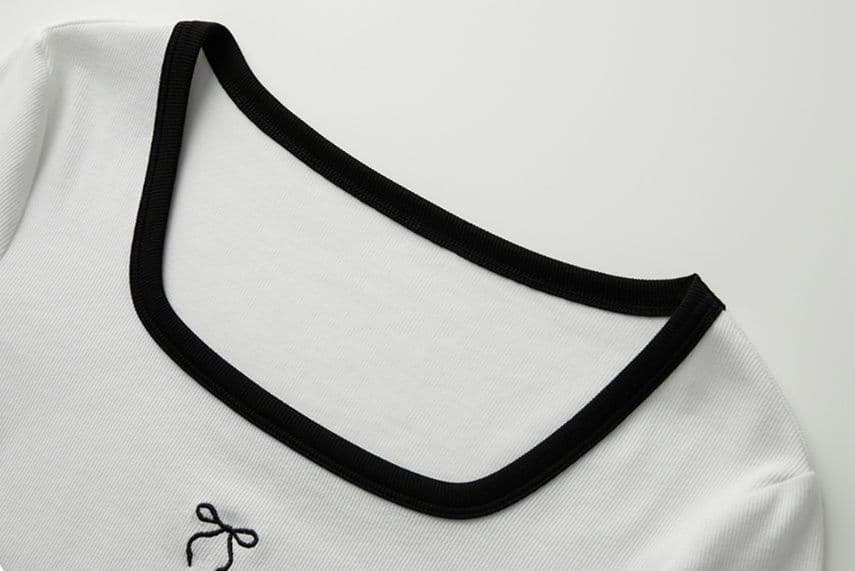 白Tシャツ レディース スクエアネックリボンモチーフトップス