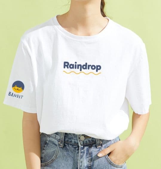 白Tシャツ レディース しずく柄プリント半袖カットソー