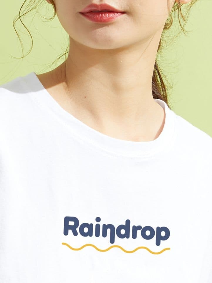 白Tシャツ レディース しずく柄プリント半袖カットソー