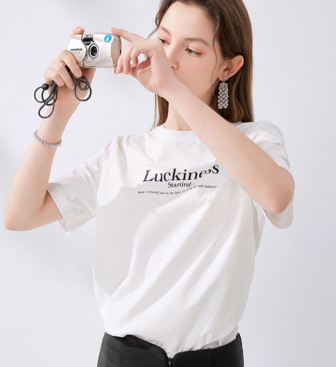 白Tシャツ レディース シンプル幸運メッセージ半袖