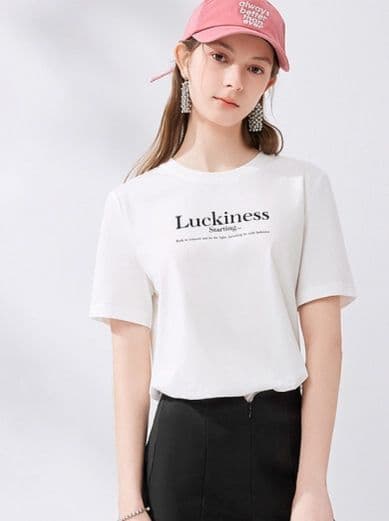 白Tシャツ レディース シンプル幸運メッセージ半袖