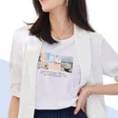 白Tシャツ レディース 風景フォトプリント半袖カットソー