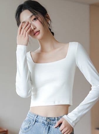 白Tシャツ レディース スクエアネックショート丈トップス