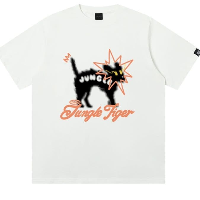 白Tシャツ メンズ 遊び心溢れる猫グラフィック半袖