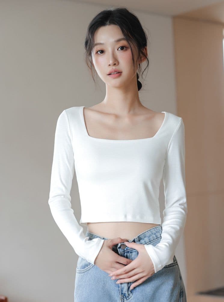 白Tシャツ レディース スクエアネックショート丈トップス