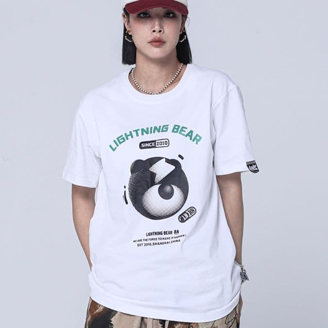 白Tシャツ メンズ ライトニングベア グラフィック半袖
