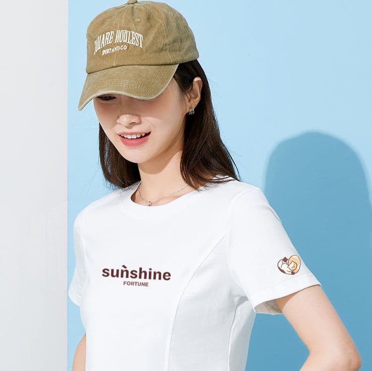 白Tシャツ シンプル収腰ロゴ入り半袖Tシャツ