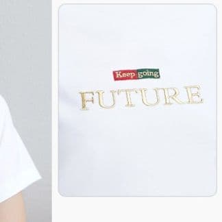 白Tシャツ 未来へ続く刺繍入り丸首半袖