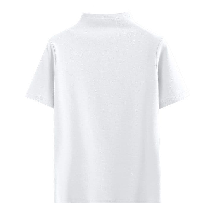 白Tシャツ モックネック半袖コットンカットソー