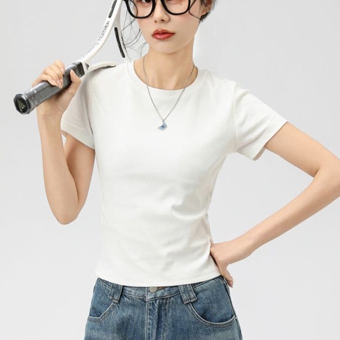白Tシャツ シンプル半袖クルーネック基本カットソー