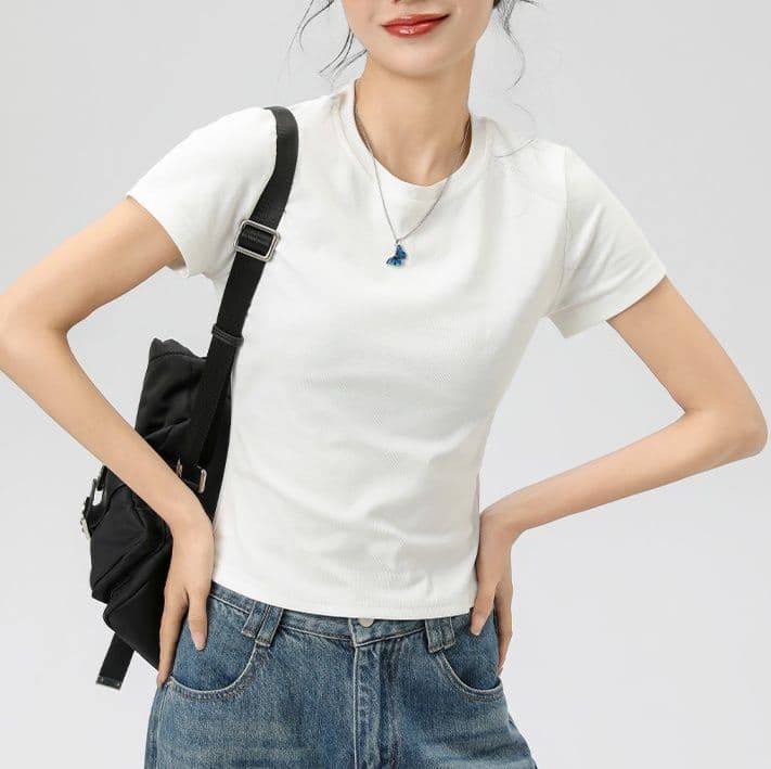 白Tシャツ シンプル半袖クルーネック基本カットソー