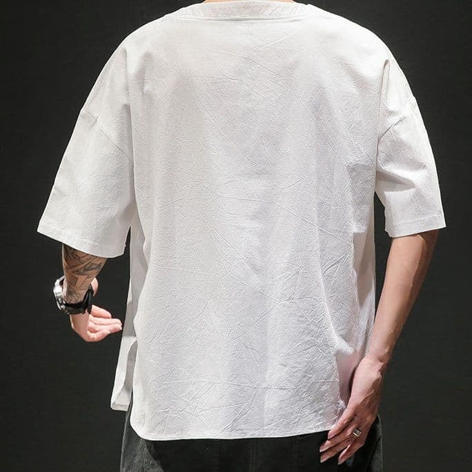 白Tシャツ 多機能ポケット付きゆったりオーバーサイズ半袖