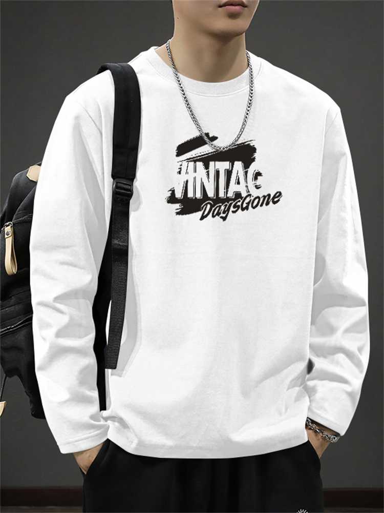 白Tシャツ メンズ 時代プリント長袖シャツ