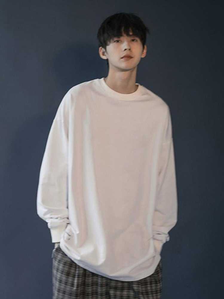 白Tシャツ メンズ ゆったり肩落ち長袖カットソー