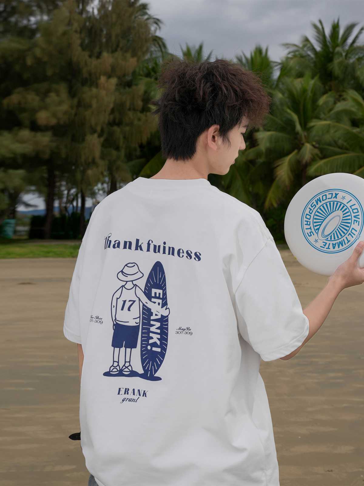 白Tシャツ メンズ ラフデザインバックプリントTシャツ