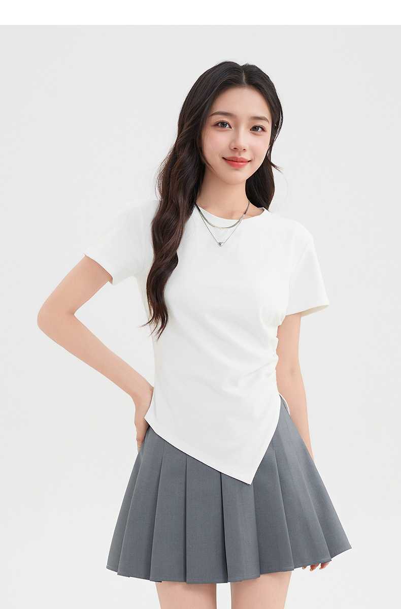 白Tシャツ レディース 非対称裾デザイン上質半袖カットソー
