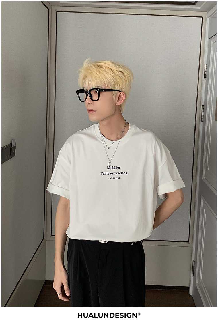 白Tシャツ メンズ シンプル文字入り半袖カットソー