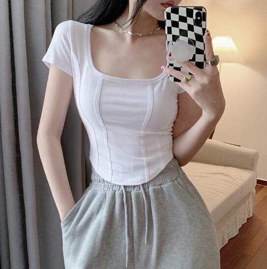 白Tシャツ レディース白半袖スリムトップス