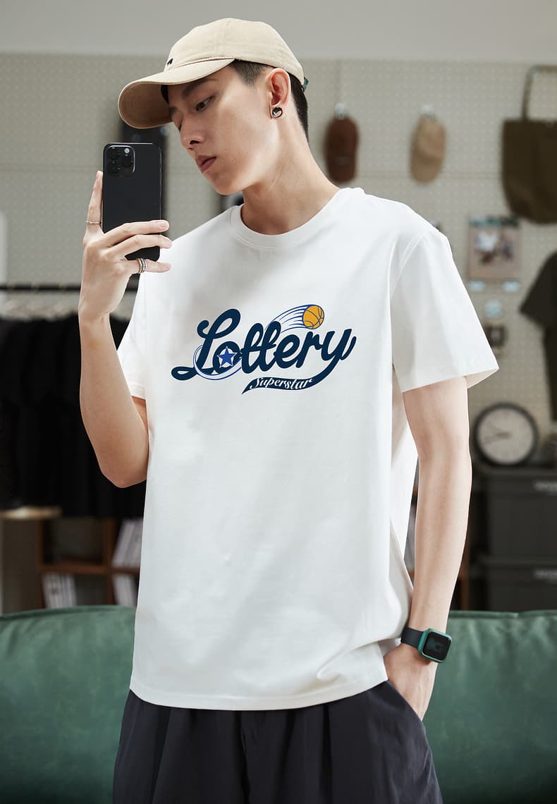 白Tシャツ メンズ くじ引き風プリント半袖