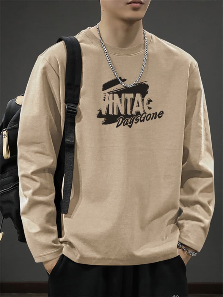 白Tシャツ メンズ 時代プリント長袖シャツ