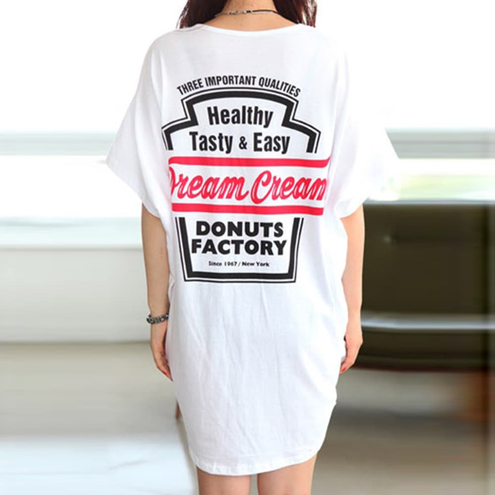 白Tシャツ ゆったり半袖チュニック丈長袖風シャツ