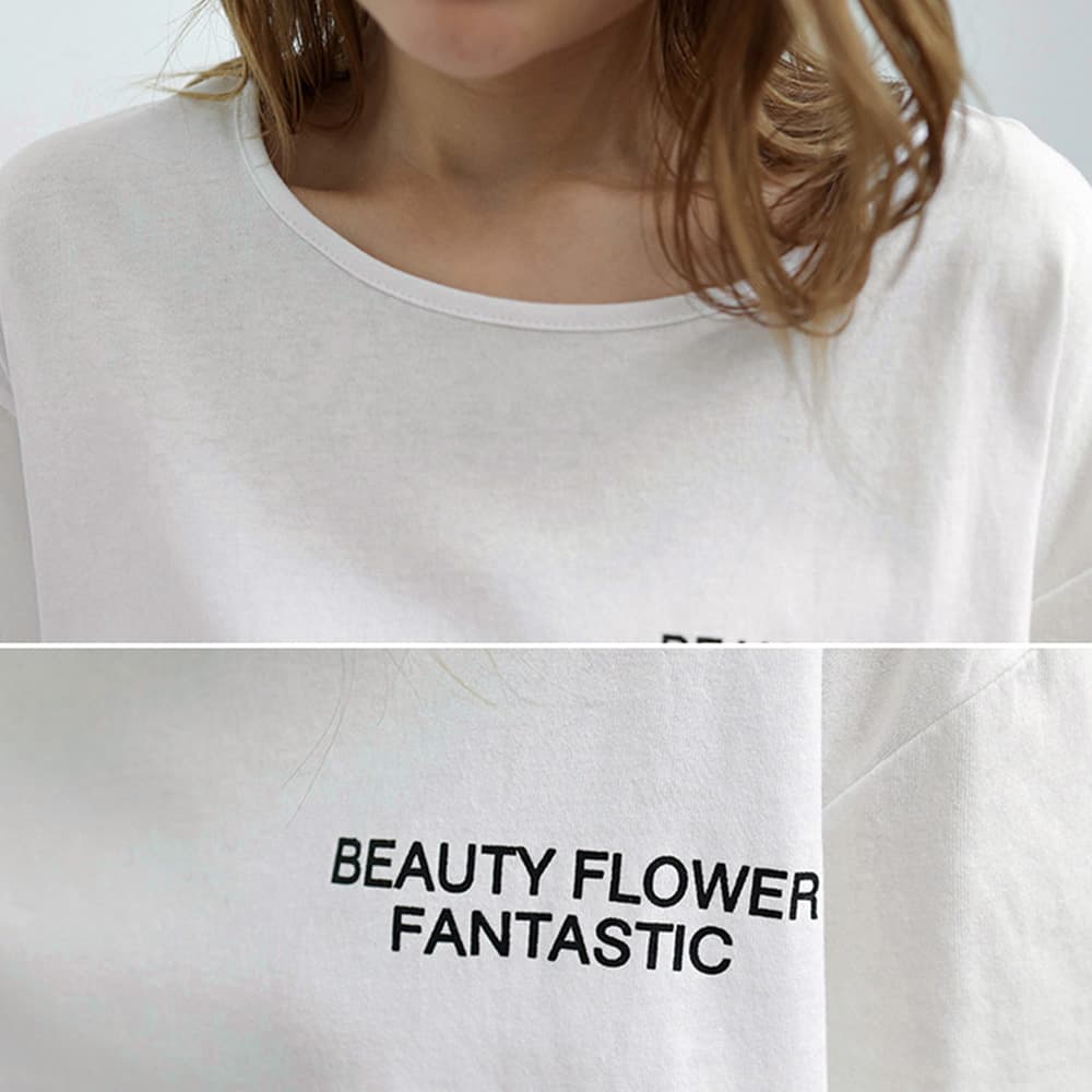 白Tシャツ 文字ロゴ白シャツ レディース サイドスリット韓国風