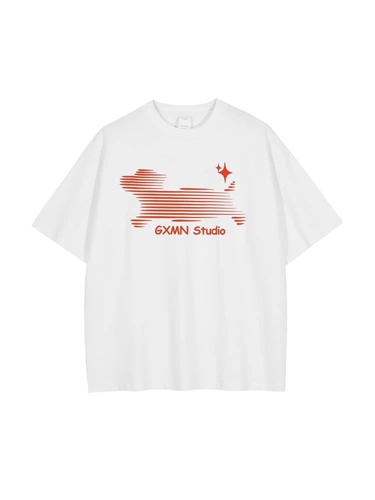 白Tシャツ メンズ 星光流線 ゆったりカットソー