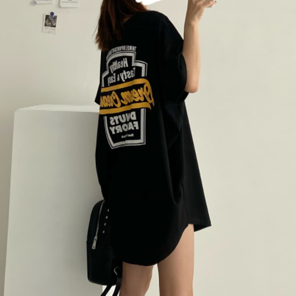 白Tシャツ ゆったり半袖チュニック丈長袖風シャツ