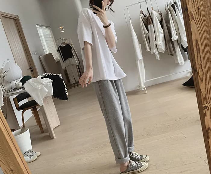 白Tシャツ ２０２４新作レディースプチハイネック白無地半袖ゆったり