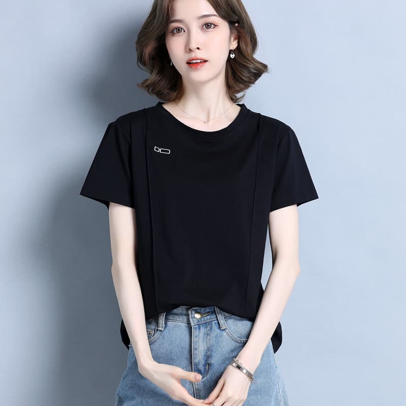 白Tシャツ レディース シンプル丸首ワンポイント半袖
