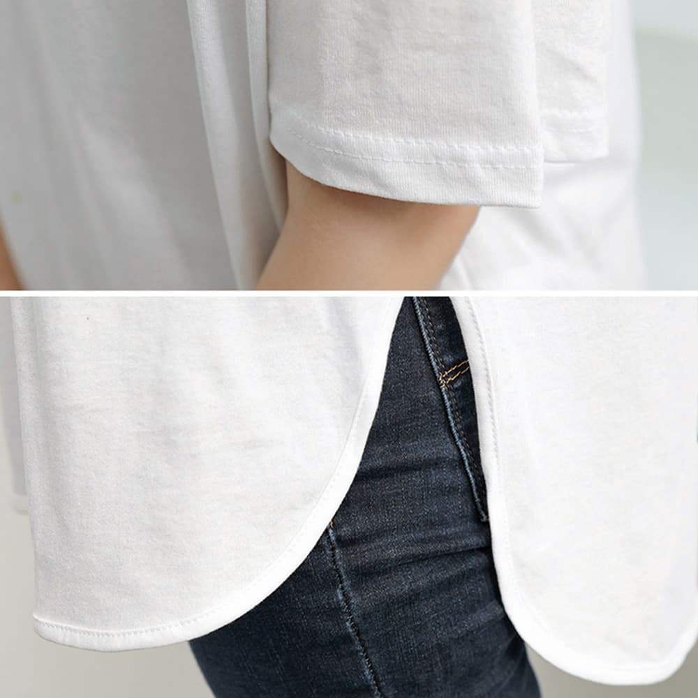 白Tシャツ 文字ロゴ白シャツ レディース サイドスリット韓国風