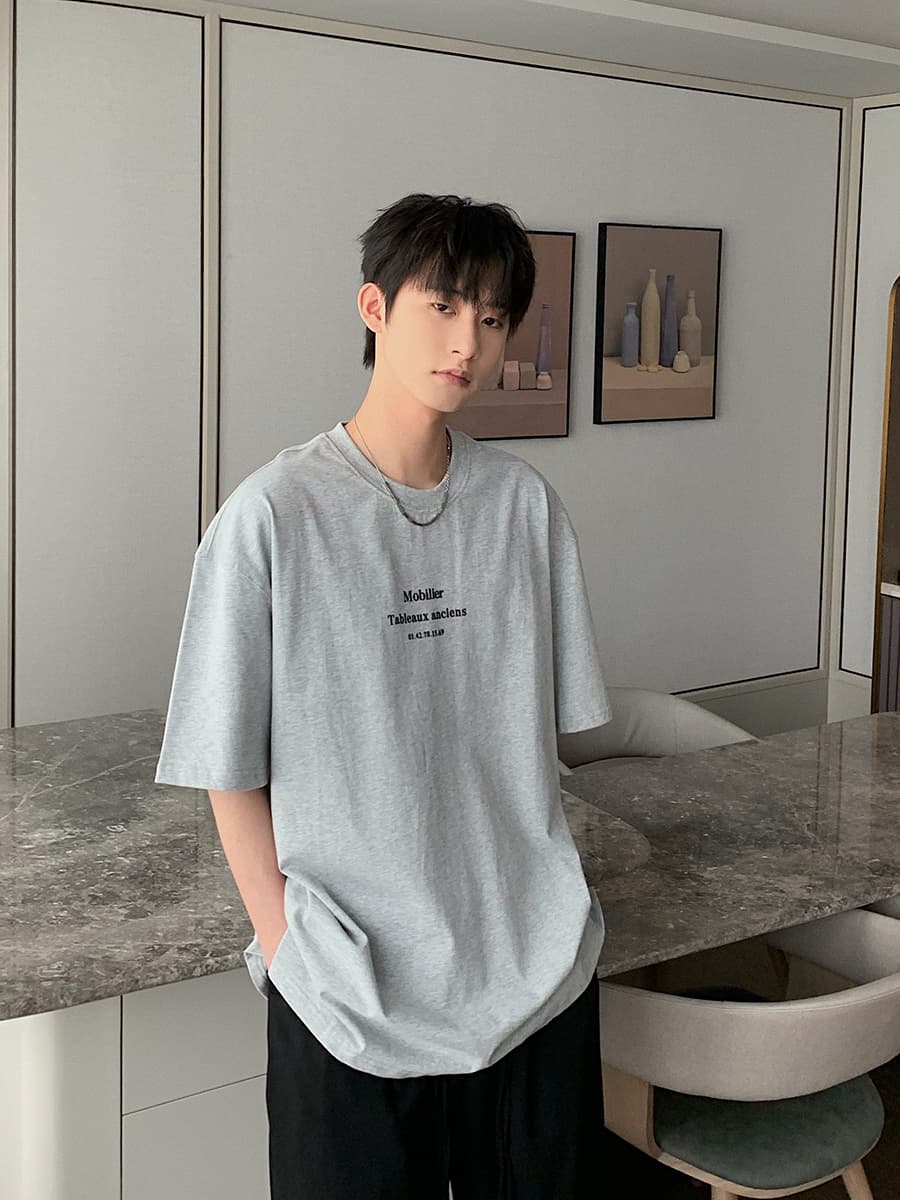 白Tシャツ メンズ シンプル文字入り半袖カットソー