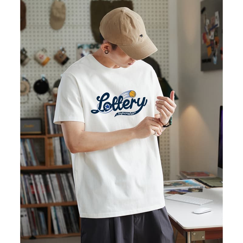 白Tシャツ メンズ くじ引き風プリント半袖