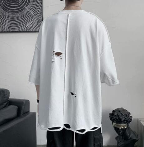 メンズ 白Tシャツ 半袖 ダメージ加工 オーバーサイズ