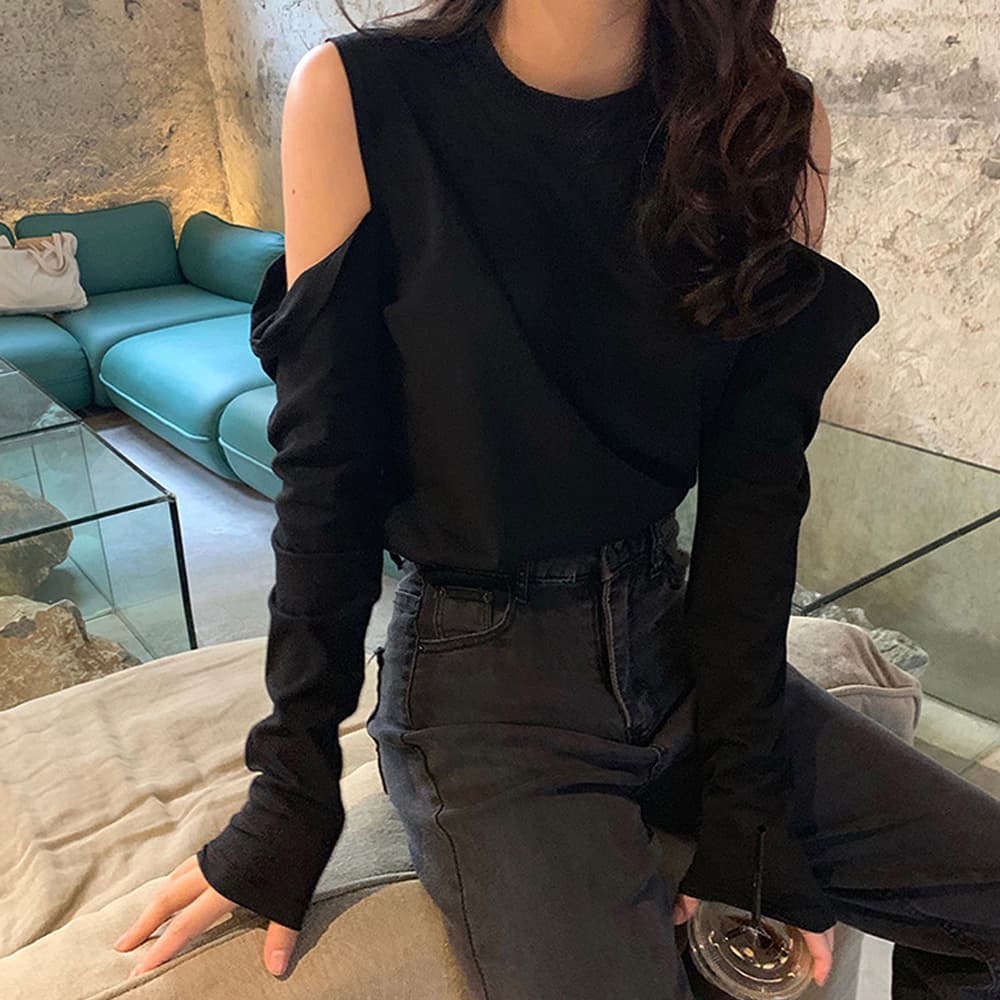 白Tシャツ 肩出し長袖カットソー レディース 白トップス