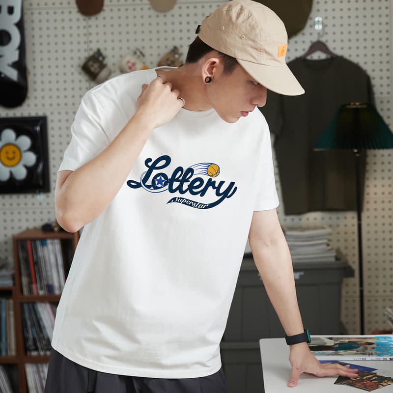 白Tシャツ メンズ くじ引き風プリント半袖