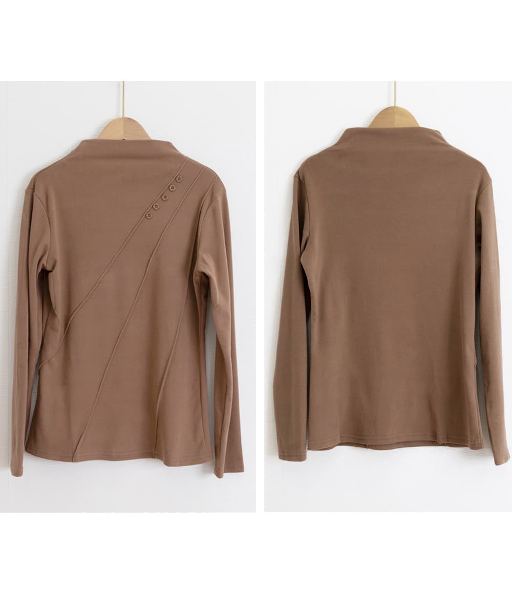 白Tシャツ プチハイネック長袖カットソー 立体ライン