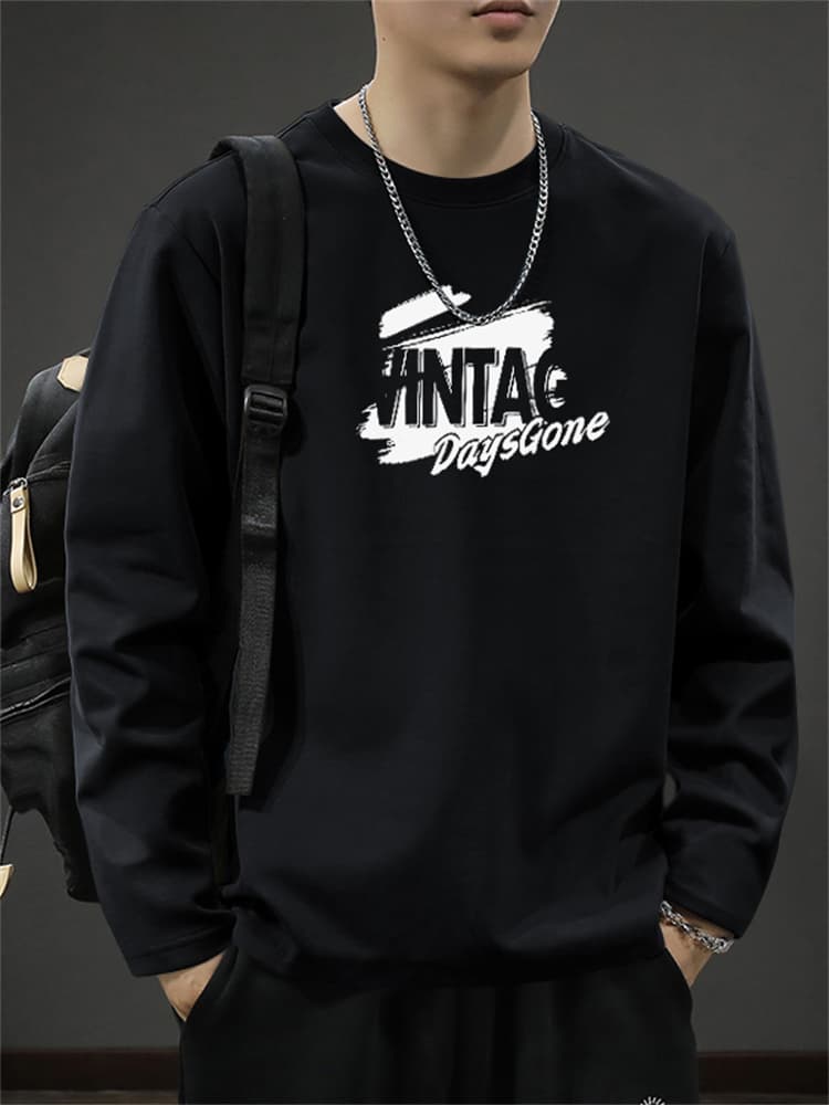 白Tシャツ メンズ 時代プリント長袖シャツ