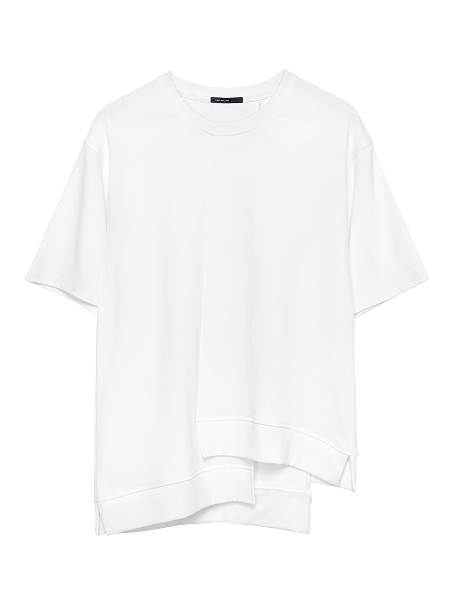 白Tシャツ メンズ 非対称裾デザイン半袖シャツ