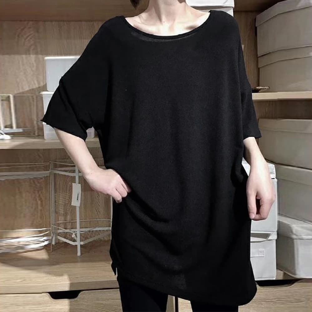 白Tシャツ バッククロス半袖長丈カットソー白シャツ