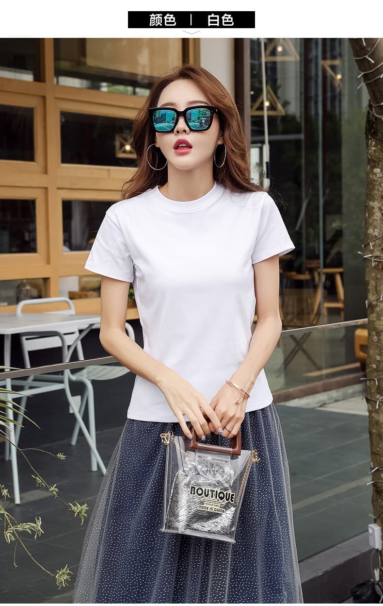 白Tシャツ シンプル丸首半袖カットソー