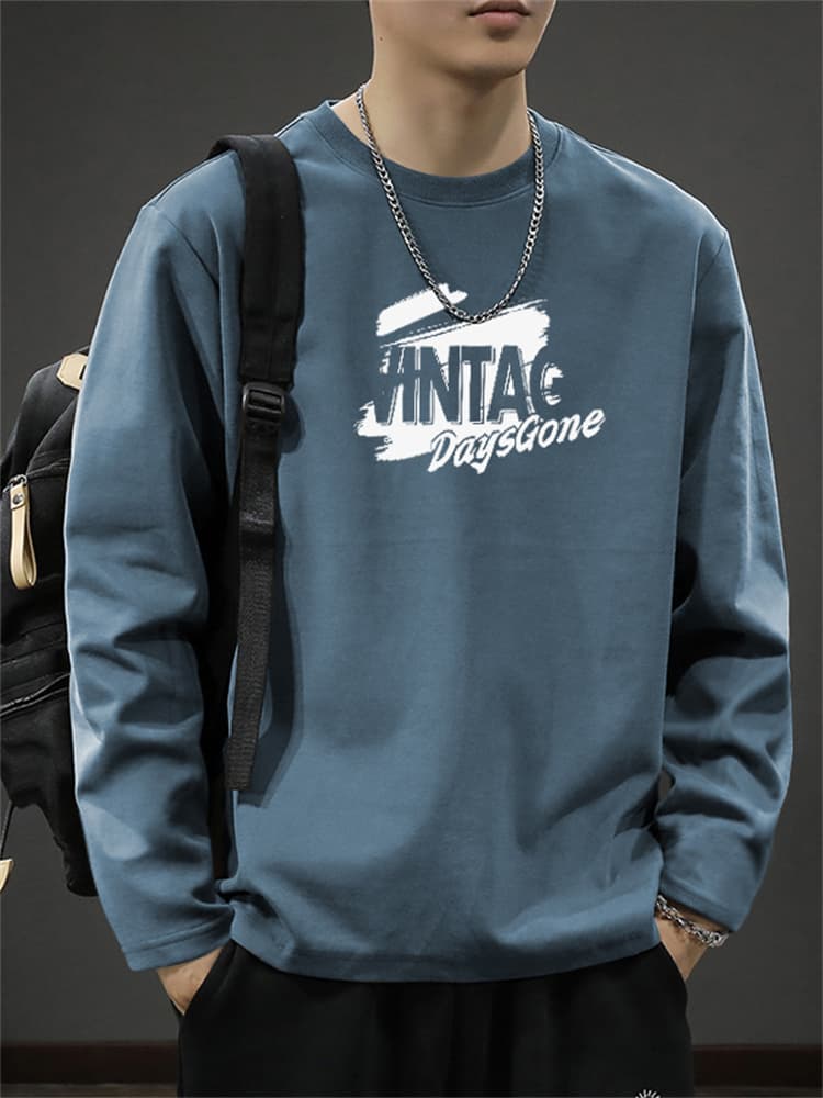 白Tシャツ メンズ 時代プリント長袖シャツ