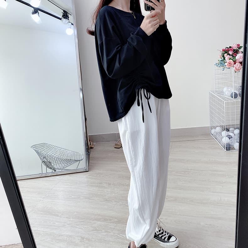 白Tシャツ 大人可愛い裾シャーリングレディース白ティーシャツ