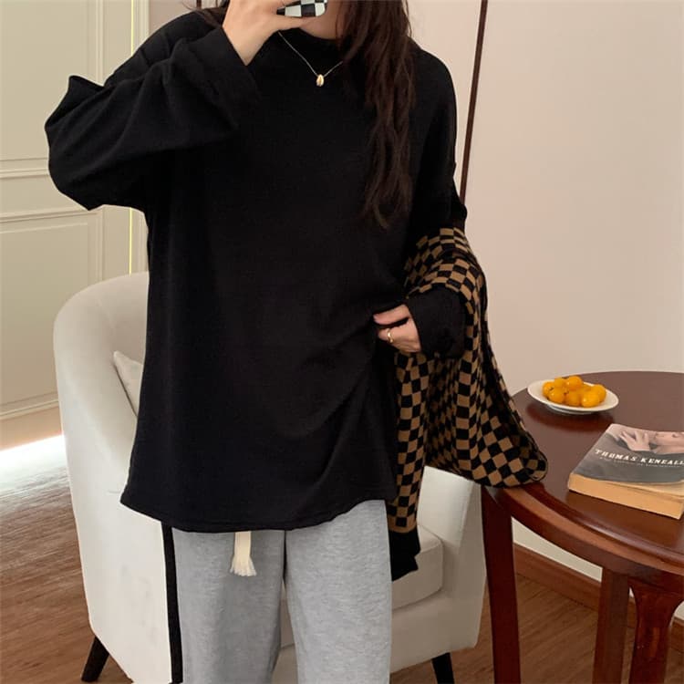 白Tシャツ 体型カバー白長袖タートルネックトップス